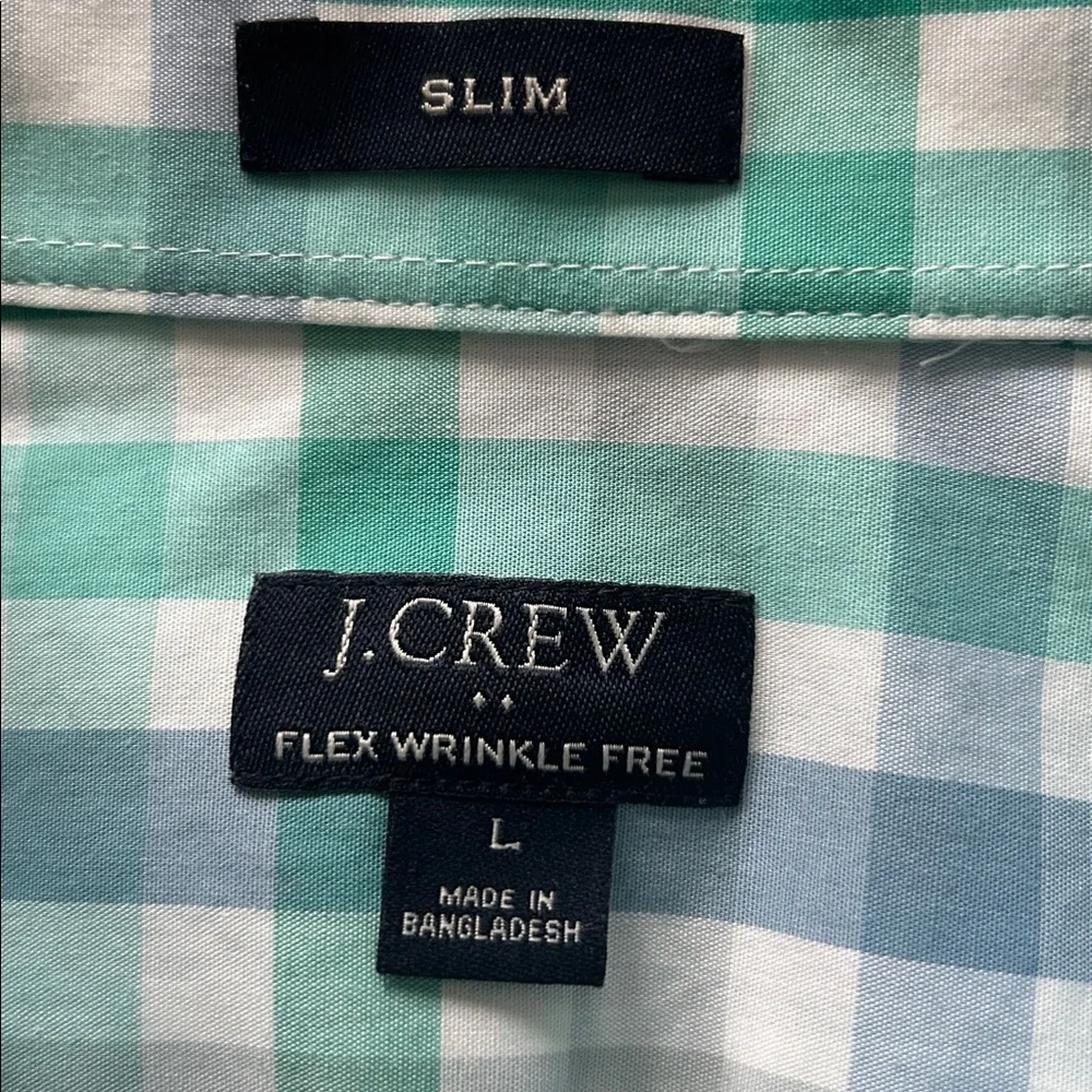 J.Crew mens blue green plaid button down wrinkle free spring preppy size L​​